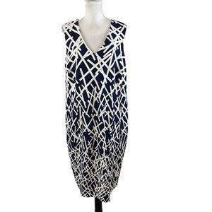 Adrianna Papell Dress Plus sz 18W Navy Blue Ivory Stretch Midi Straight Wedding